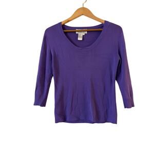 Joseph A. Womens Knit Top Pullover Sweater Size M Purple 3/4 Sleeve Scoop Neck